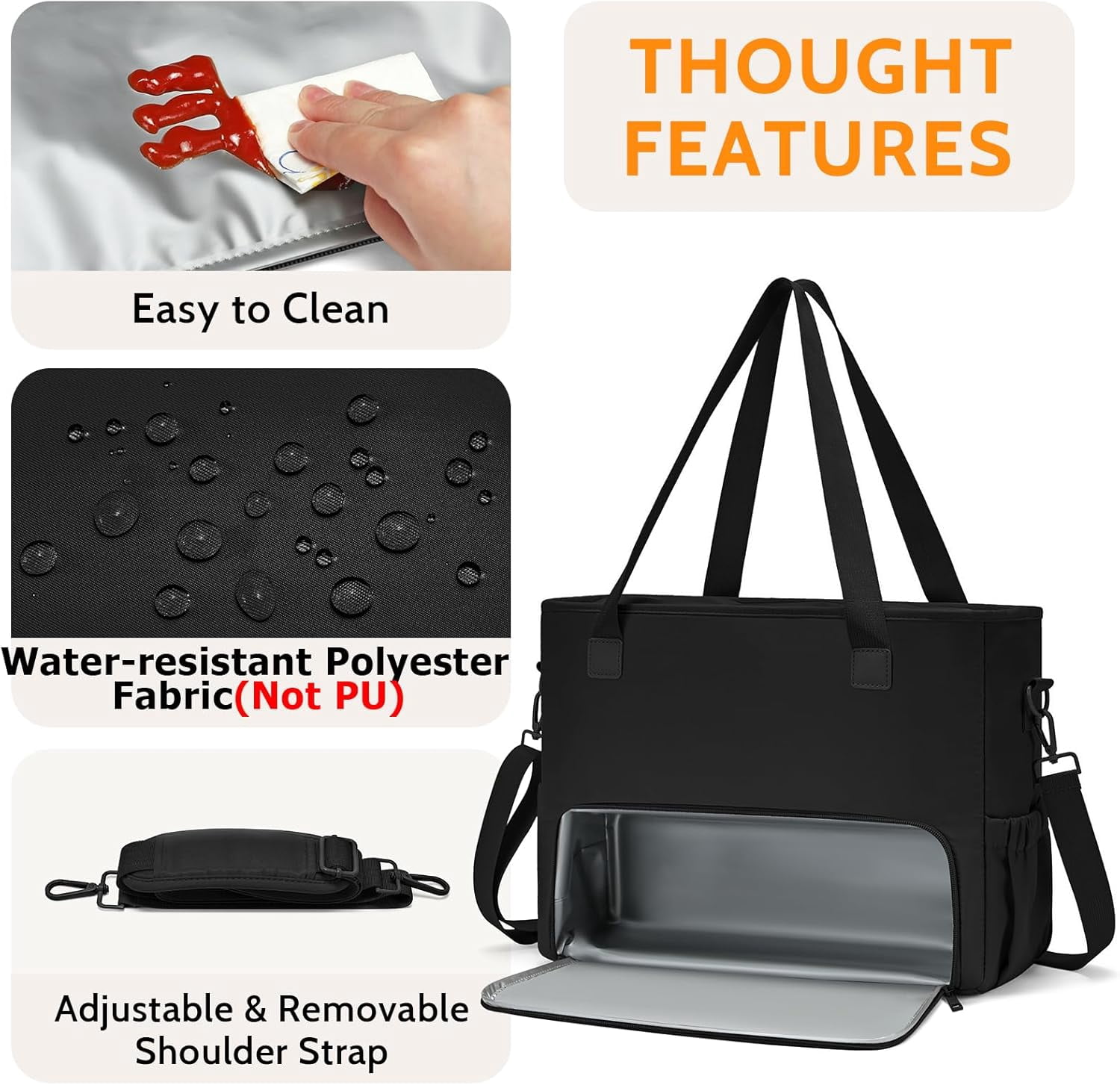 Lohol 2-in-1 Insulated Lunch & Work Tote Bag for Women, 15.6" Laptop Compartment, Teacher & Nurse Office Bag, Casual Laptop Messenger Bag-Black