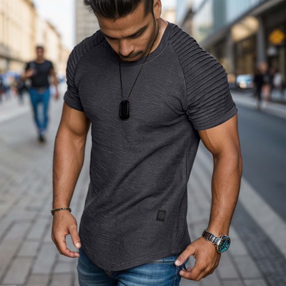 Men's Muscle T Shirt Pleated Raglan Sleeve Bodybuilding Gym Tee Short Sleeve Fashion Workout Shirts Shirt Mens A Shirts Large Tall Mens Shirts Mens Large Tall Shirts Tee Fashion Men S Tee Shirt Cow