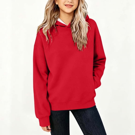 dazeni Athletic Zip up Cropped Jackets Sweatshirts for Girls Fashion Long Sleeve Short Hoodies Lightweight Fall Open Front Hooded Coat with Pockets Trendy Preppy Clothes Red 10-11Years