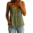 thumbnail image 2 of Linen Tank Tops for Women Sleeveless Spaghetti Strap Tank Top Empire Waist Babydoll Tops Lightweight Linen Shirt Dark Green M, 2 of 9