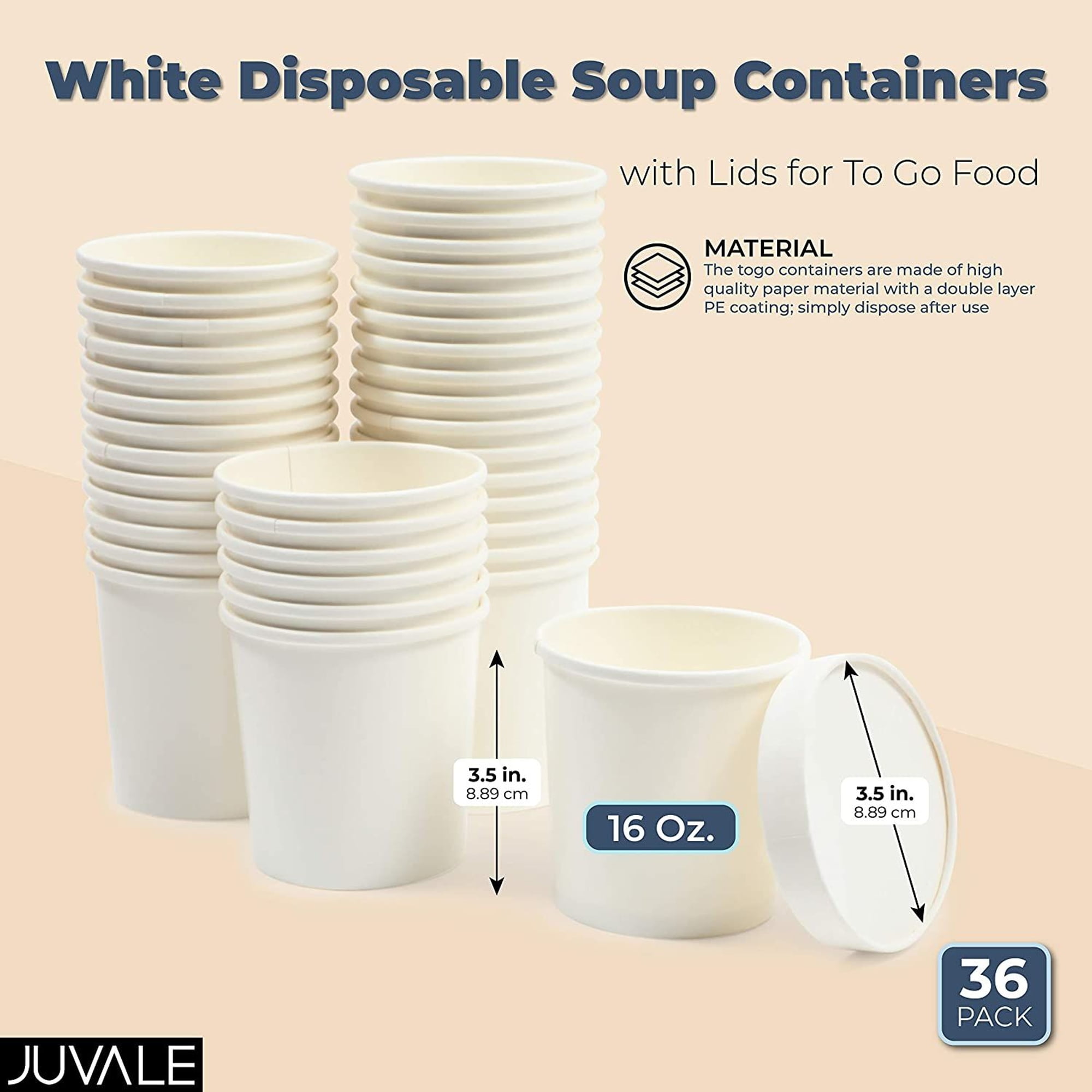 Asporto 16 Ounce to Go Boxes, 100 Microwavable Round Soup Containers - Clear Plastic Lids Included, Do Not Contain BPA, White Plastic Catering Food Co
