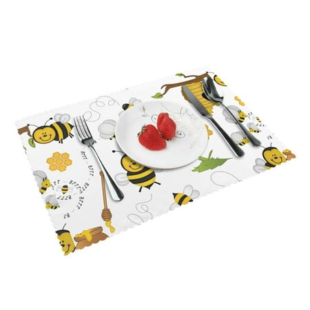 

Home Funny Bee Bumblebee Yellow Placemats Set Of 4 Washable Wipeable Place Mats Place Mats For Festival Parties Family Dinner (12 X 18inch)