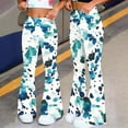 thumbnail image 2 of Yuanlook Women's Vacation Bell Bottom Pants, Watercolor Print Elastic Waist Flare Leg Trousers with Pockets, S-XXL, 2 of 7