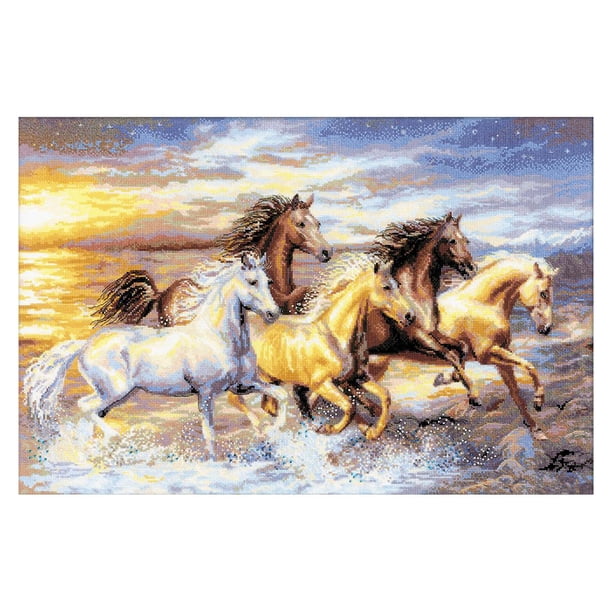 Cuadros Decorativos Kit de punto de cruz chino con estampado de caballos lienzo de 11 quilates decoración de bordado DIY JShteea Nuevos Originales