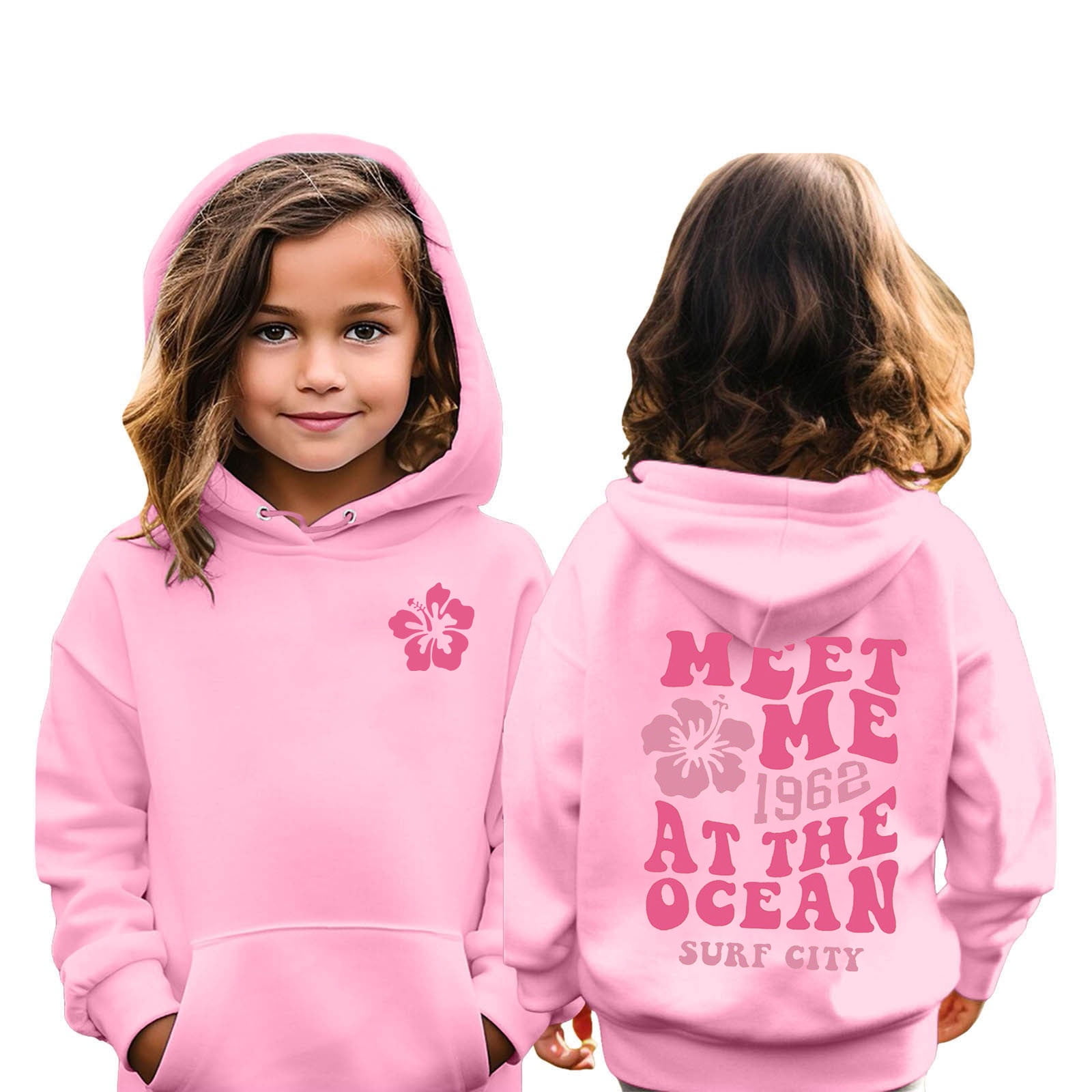 Puff Hoodie Graphic Pink Hoodie Pink Palm Puff Hoodie Girls Kids