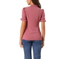 thumbnail image 3 of Unique Bargains Women's Bow Tie Neck Office Elegant Short Sleeve Blouse Top XL Muted Pink, 3 of 6