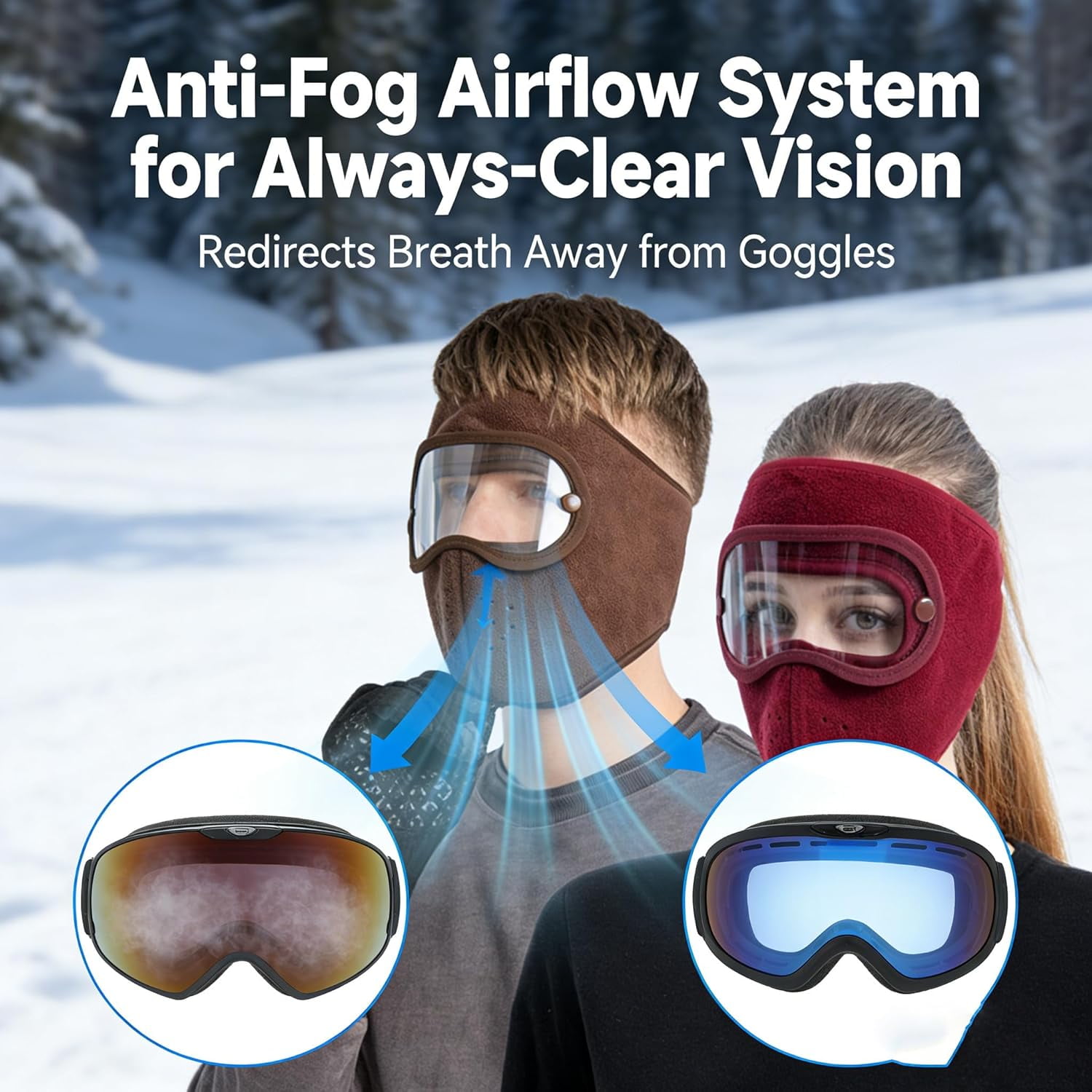 Winter Warm Fleece Windproof High-Definition Goggles,with Removable HD Goggles,WindproofFleece Thermal SkiMask for Men&Women
