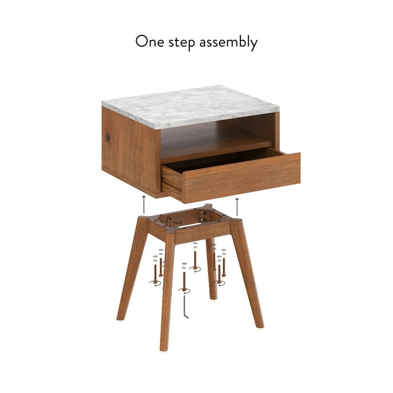 James brown walnut wood white faux marble top rectangular storage accent deals sofa side table end table