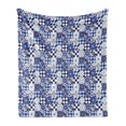 thumbnail image 1 of Antique Soft Flannel Fleece Blanket, Vintage Patchwork Inspired Mosaic Tile Pattern Traditional Classic Design, Cozy Plush for Indoor and Outdoor Use, 60" x 80", Blue Navy Blue White, by Ambesonne, 1 of 6