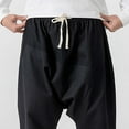 thumbnail image 3 of Mens Hip Hop Harem Pants Drop Crotch Drawstring Beach Summer Trousers Solid Color Oversized Wide Leg Pants, 3 of 5