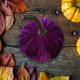 thumbnail image 3 of Premium Velvet Pumpkins Decor Set of 6 - Soft Stuffed Fall & Thanksgiving Table Centerpiece for Halloween, Autumn Home Decor，Purple, 3 of 6