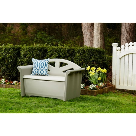 Rubbermaid Outdoor Patio Storage Bench, Resin, Olive & Sandstone