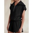 thumbnail image 2 of Women Two Piece Outfits Tracksuit Half Zip Lapel Cap Sleeve Sweatshirt High Waist Drawstring Shorts Set Sweatsuit, 2 of 6