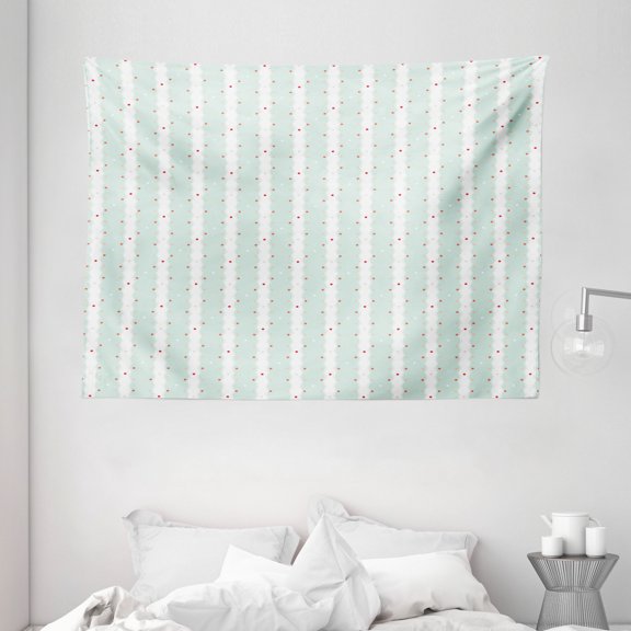 Teal and White Tapestry, Vintage Shabby Chic Composition with Little Dots and Ornaments, Wall Hanging for Bedroom Living Room Dorm Decor, 80W X 60L Inches, Baby Blue Orange White, by Ambesonne