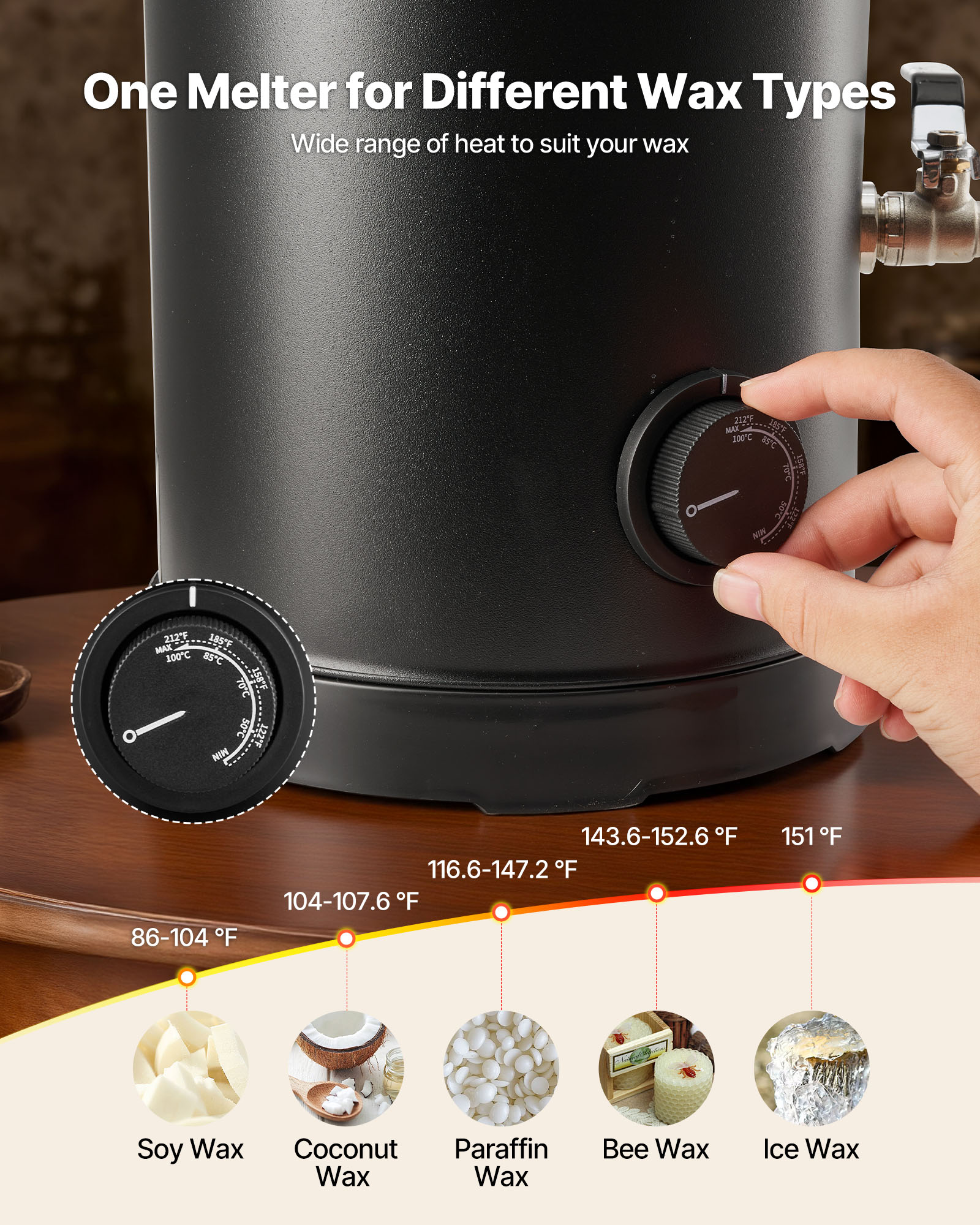 VEVOR Wax Melter for Candle Making, 15.9 Qts, Fast and Even Heating, with Easy Pour Spout and Temperature Control, Hourglass Base for Non-Stick Smooth Flow, Wax Melting Pot for Making Candles Soaps