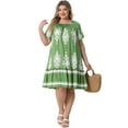 thumbnail image 3 of DARING DIVA Plus Size Summer Boho Short Sleeve Flared Midi Dress 1X Green, 3 of 6
