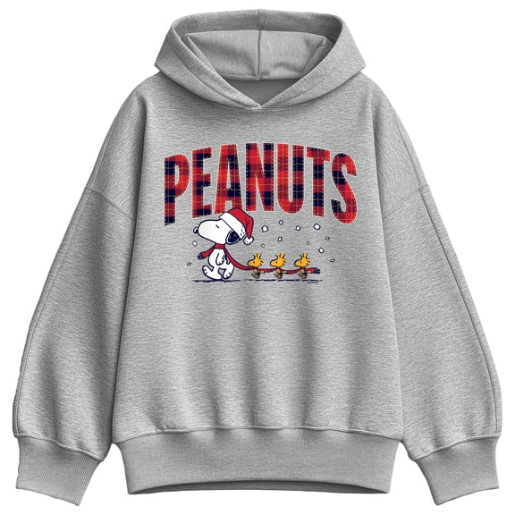 Peanuts - Plaid Snoopy & Woodstock - Women's Oversized Fleece Hoodie Sweatshirt