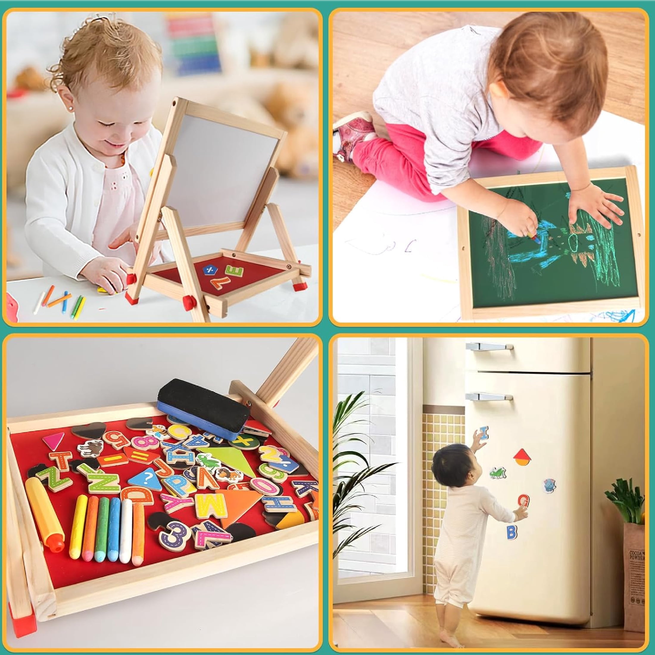 Ealing Kids Wooden Easel Double-Sided Tabletop Drawing Board Magnetic Whiteboard Chalkboard, with Letters Numbers  & Art Supplies, Preschool Learning Toys for  Boys Girls Ages 3+