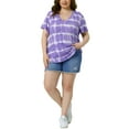 thumbnail image 2 of Agnes Orinda Women's Plus Size Blouses Casual V Neck Short Sleeve Tie Dye Summer Tops 1X Purple, 2 of 6
