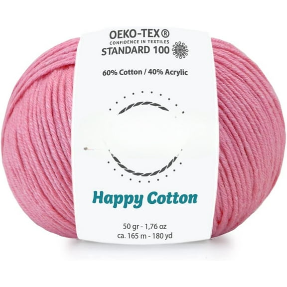 Minzimin Happy Cotton, 60% Cotton 40% Acrylic Yarn, Soft, Fine/Sport (2) for Crochet and Knitting 1.76 Oz (50g) / 180 Yrds (165m)