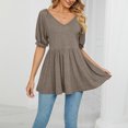 thumbnail image 3 of Gibobby Camisetas Mujer Manga Corta Camiseta suelta informal con cuello en V para mujer, blusa manga corta con estampado(Café,G), 3 of 4