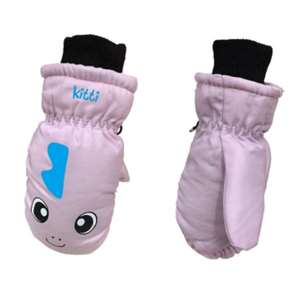 Niños mitones invierno impermeable a prueba de agua niños accesorios fáciles de emparejamiento cómodos dibujos animados impresos para clima frío claro rosa m 3 pares kenally HA059221-14B