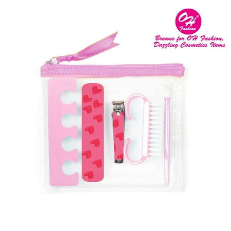 - (2 Pack) OH Manicure Set & Pedicure set pink 5 pieces nail separator cuticle pusher nail brush file nail nail clipper