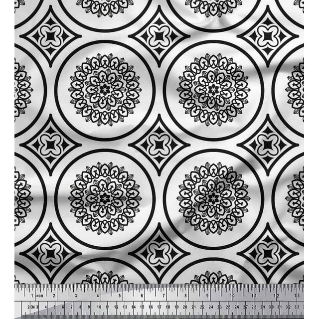 Soimoi Tissu Poly Georgette Floral Mandala Imprimé 1 Yard 42 Pouces de Large