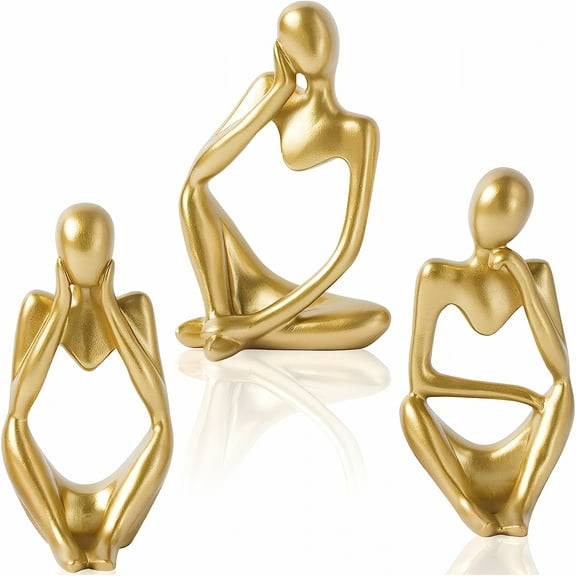 LAMIRO 3Pcs Resin Thinker Statue Gold Decor,Abstract Bookshelf Decor,Decorative Sculpture for Office,Book Shelf,Gold Figurines Home Decor,Gold Decor Accents