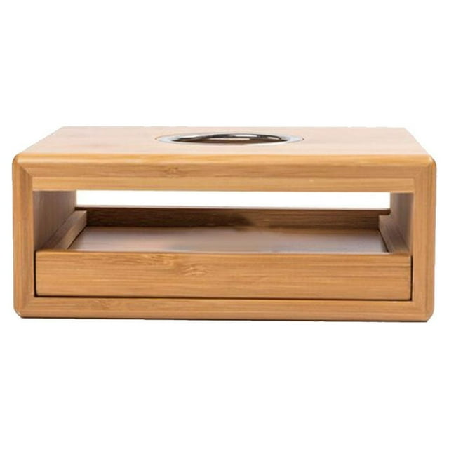 MasteelfCA 1PC Tea Pot Bamboo Base Drawer Design Practical Bamboo Base Heating Base for Home Office Tea Party (Without Candle)