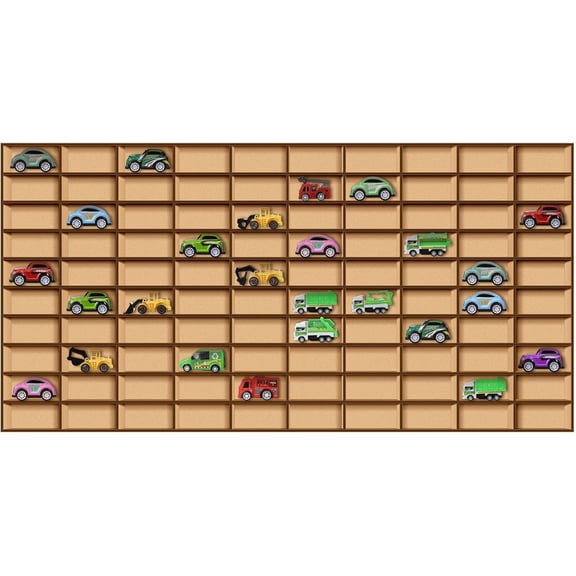 Space Toy Car Display Case Wooden Wheels Shelf Wall Mounted Toy Car Storage Display Shelf Birthday Gift for Collectibles, Figurines, Shot Glasses