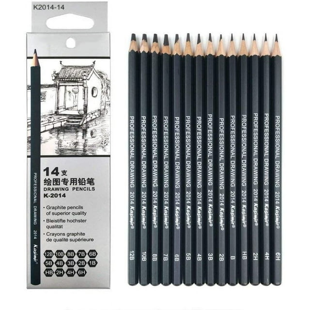Lápices de dibujo 14pcs / Set 12B, 10B, 8B, 7B, 6B, 5B, 4B, 3B, 2B, B, HB, 2H, 4H, 6H Lápices de dibujo de grafito Juego de lápices de dibujo profesional para dibujo Zhivalor CZBG-HQ131