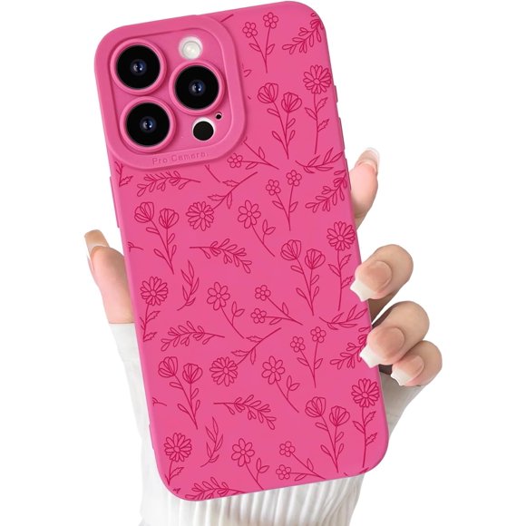 Biwat-Compatible for iPhone 16 Pro Case Cute Flower Floral with Color Design for Girls Women Soft TPU Shockproof Protective Girly for iPhone 16 Pro Case-Hot Pink