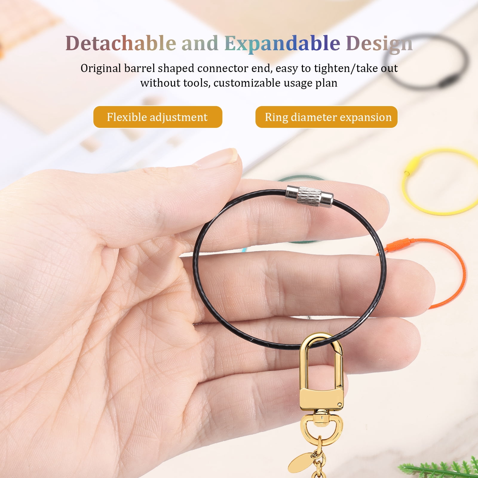 100/200 PCS Keychain 5.9 Inches Wire Ring 0.059 Inches Thickness Cable Loop Ring for Hanging Luggage Tag Key and ID Card