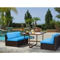 thumbnail image 2 of Vineego 5 Pieces Patio Dining Sets Outdoor Conversation Sets Wicker Patio Sectional Sofa with Tempered Glass Table(Blue), 2 of 7