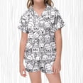 thumbnail image 2 of Ensemble de Pyjama pour Filles à Col à Revers Imprimé DIY, Haut à Manches Courtes et Short Confortable avec Adorable Design de Boutons pour un Port Douillet à la Maison, 2 of 6