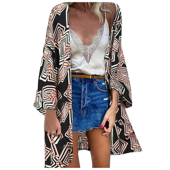 asdoklhq Clearance Coats Under $10.00 Plus Size,Women Print Casual Beach Cardigan Blouse Shawl Loose Top Outwear