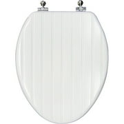 White Bead Board Elongated Wood Toilet Seat