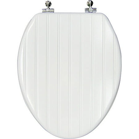 White Bead Board Elongated Wood Toilet Seat