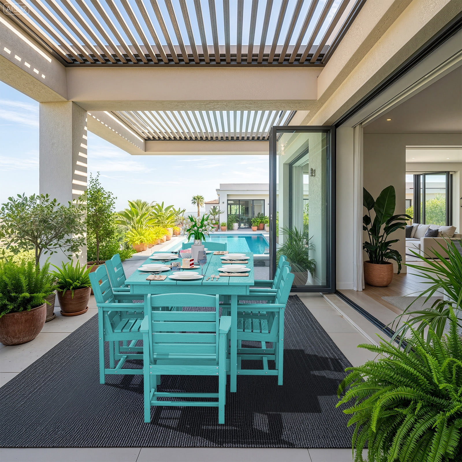 SERWALL Patio Dining Chair Set of 2,HDPE Outdoor Dining Chairs, Aruba Blue