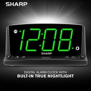 Sharp Alarm Clock with Night Light - Easy to See Large Numbers, Loud Beep Alarm, Green LED Display
