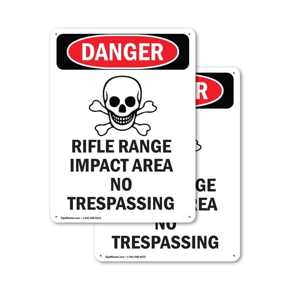 (2 Pack) Rifle Range Impact OSHA Danger Sign 7 Inch X 10 Inch Plastic Sign, Weather Resistant, UV Protected for Workplace, Business, and Construction Site, Made in the USA