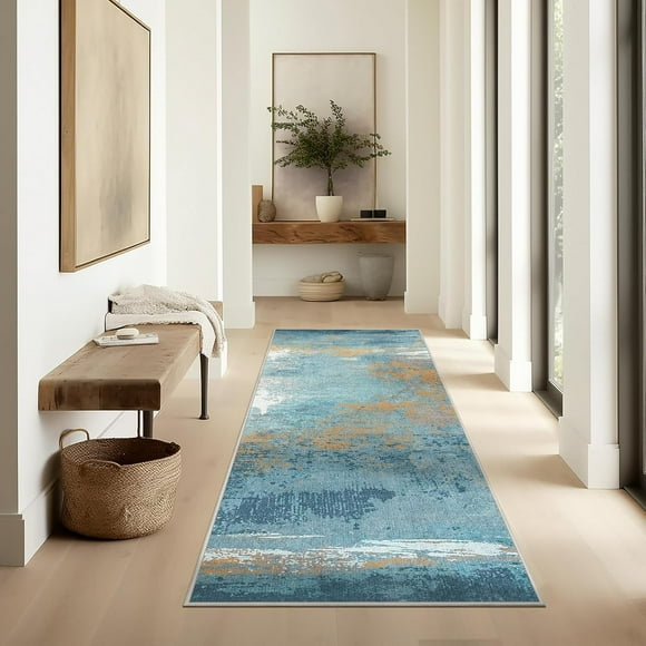 Area Vintage Boho Rugs for Living Room, Machine Washable Area Rugs with Non-Slip Backing, Indoor Rug Vintage Bohemian Area Rug Home Decor, Room Decor, 2 x 6 ft, Blue, 1 Pack