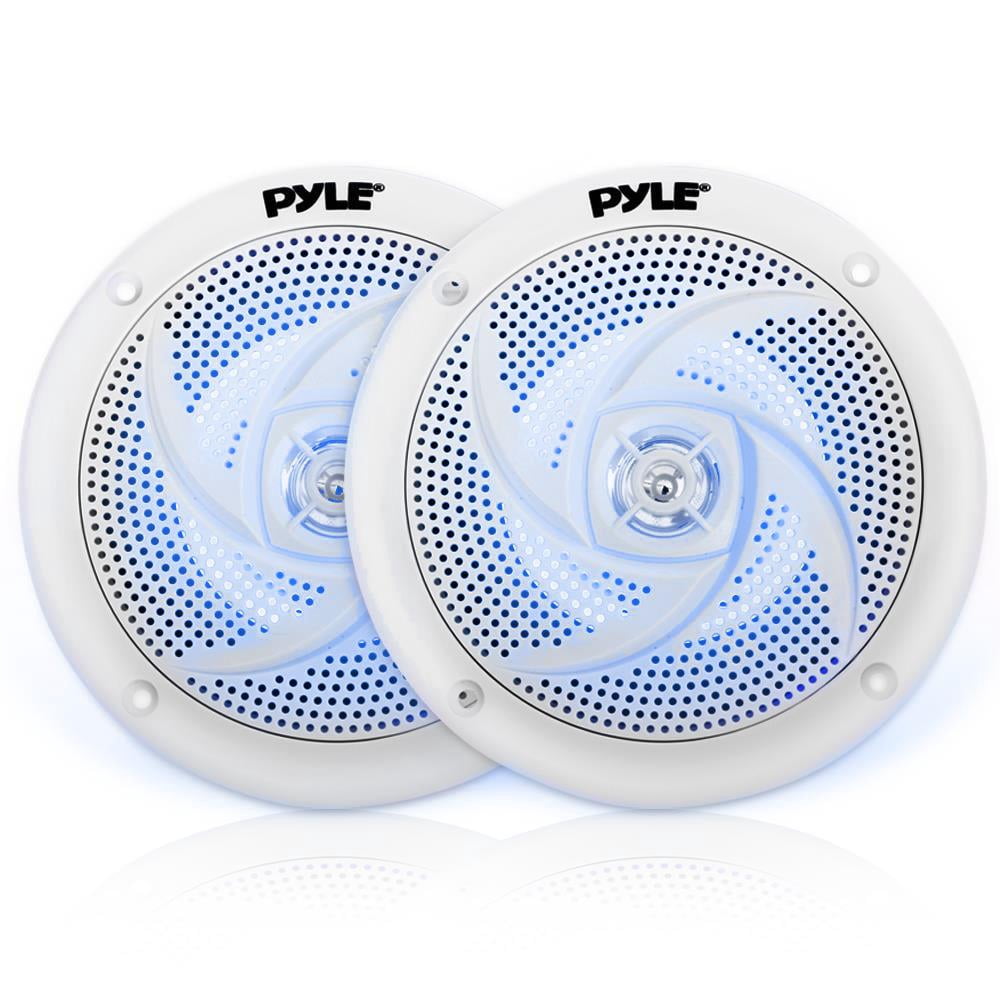 Pyle PLMRS43WL - Waterproof Rated Marine Speakers, Low-Profile Slim Style Speaker Pair with Built-in LED Lights, 4.0''-inch (100 Watt)