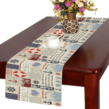 Table Runners Nautical MYPOP Nautical Anchor Ship Wheel Buoy Table Runner Placemat 14x72 inches, Vintage Old Newspaper Tablecloth for Office Kitchen Dining Wedding Party Home Decor ()