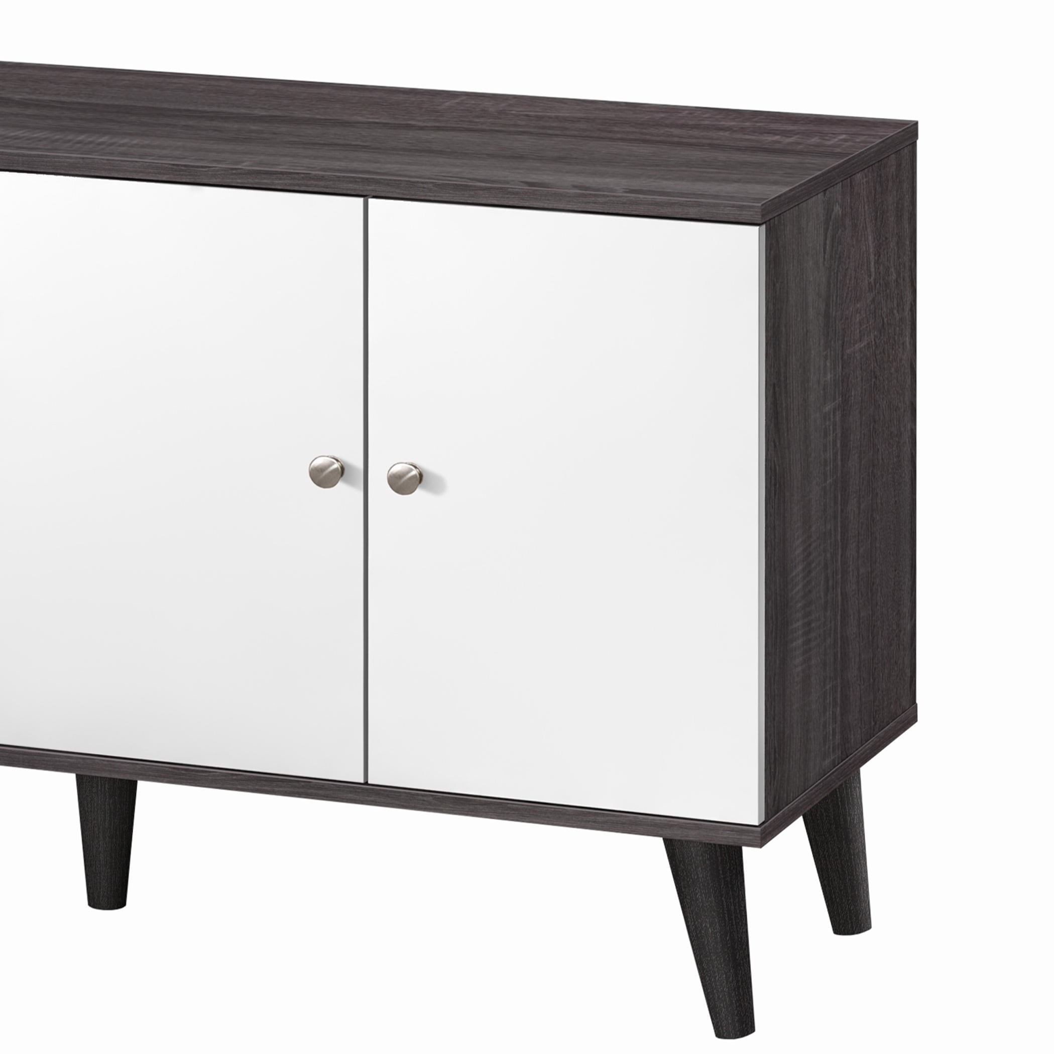 Aukfa Mid-Century Modern TV Stand for TVs up to 65", Wood Entertainment Center with 2 Doors, Low Profile Media Console,Gray