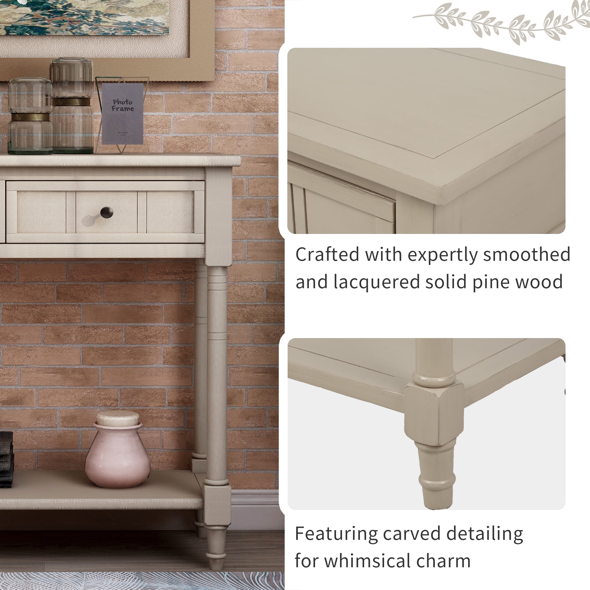 Retro Console Table with Drawers, Solid Wood Entryway Table for Living Room, Hallway, Vintage Accent Storage Sofa Table with Bottom Shelf