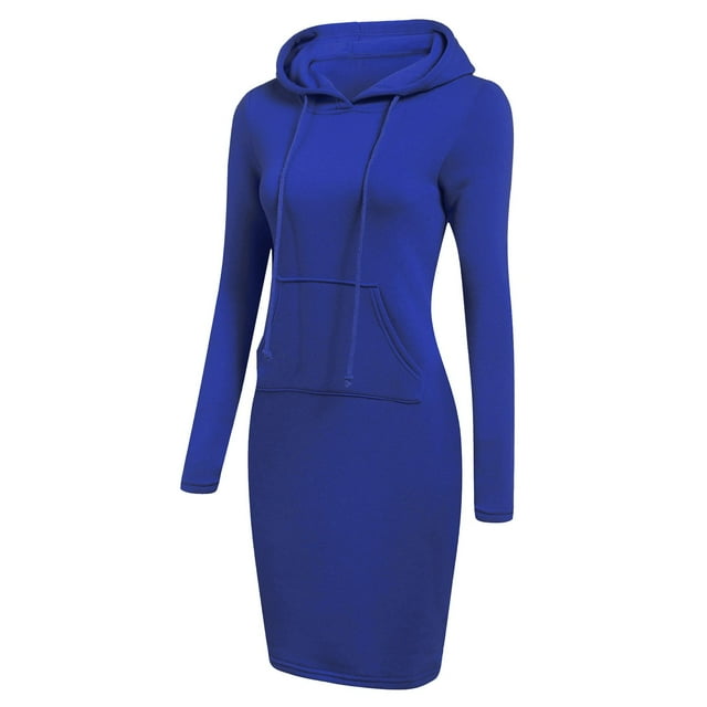 Baberdicy Hauts pour Femmes Pull à Capuche Uni à Manches Longues avec Poche Mode Grande Taille pour Femmes Bleu