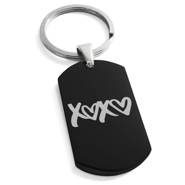 Stainless Steel XOXO Heart Engraved Dog Tag Keychain Keyring