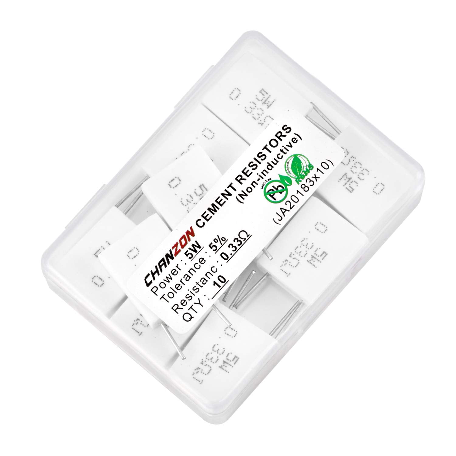 10 pieces of 5 ohm ceramic cement resistors with 0.33 ohm ±5% tolerance, non-inductive winding 0.33